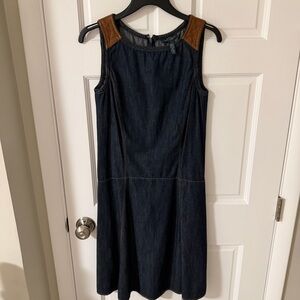 Vintage Lauren Ralph Lauren denim dress leather accents A-line sleeveless Size 2
